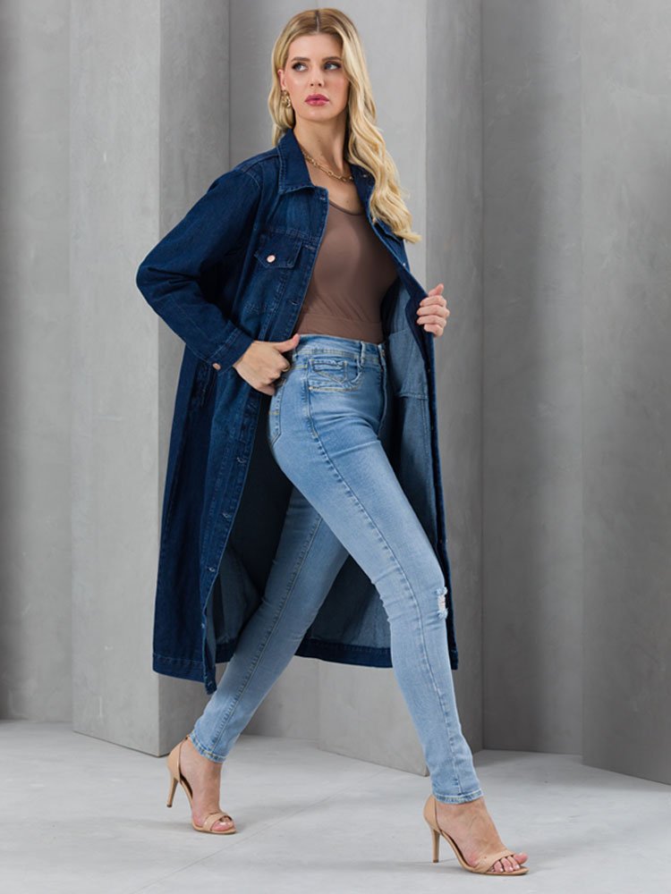Jaqueta Feminina Jeans Tradicional Gola Flat
