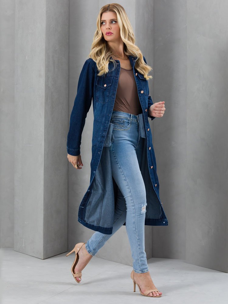 Jaqueta Feminina Jeans Tradicional Gola Flat