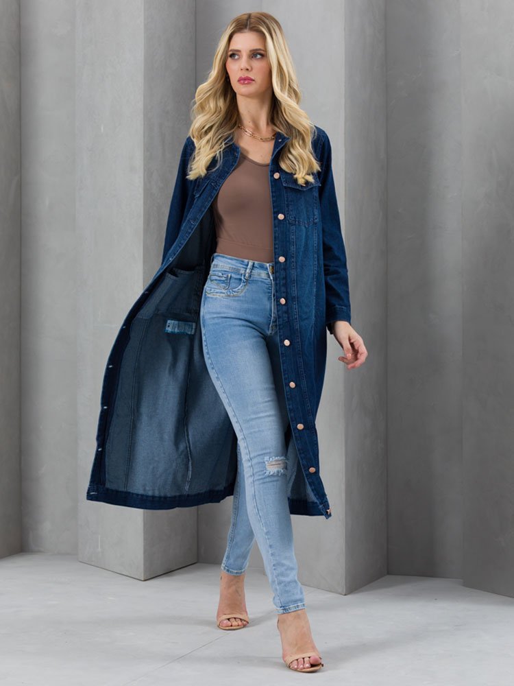 Jaqueta Feminina Jeans Tradicional Gola Flat