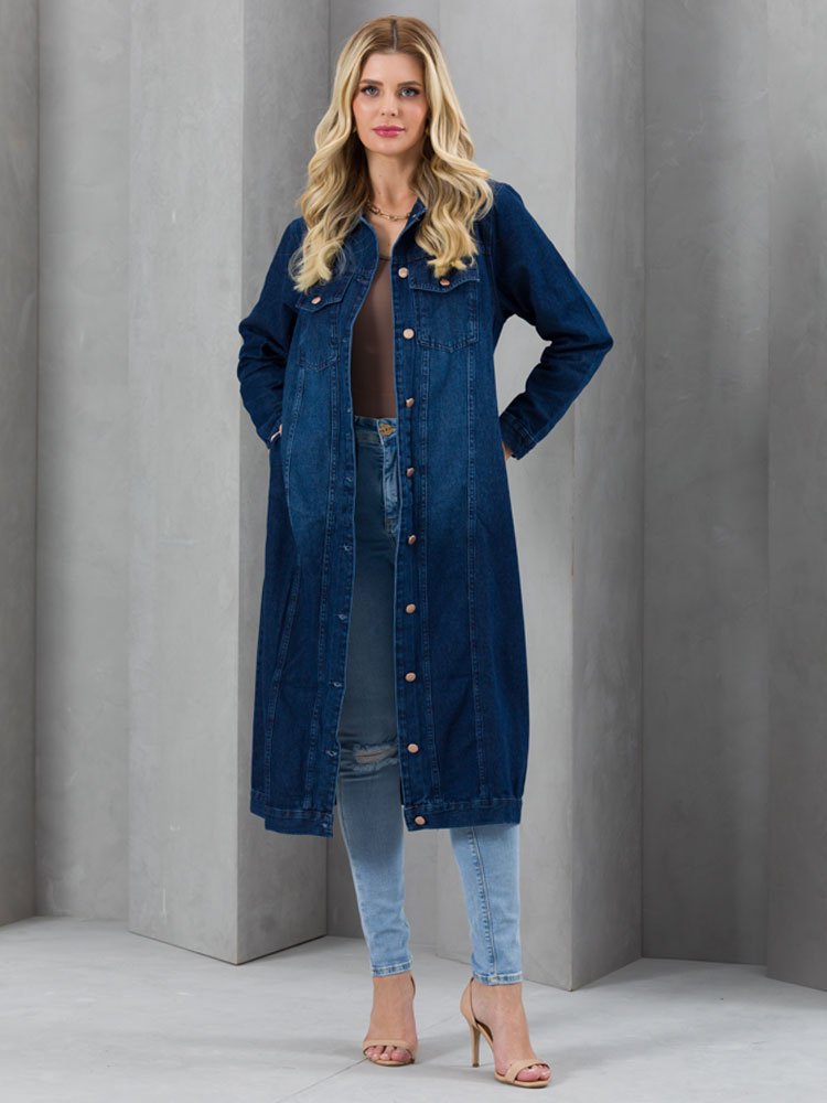 Jaqueta Feminina Jeans Tradicional Gola Flat