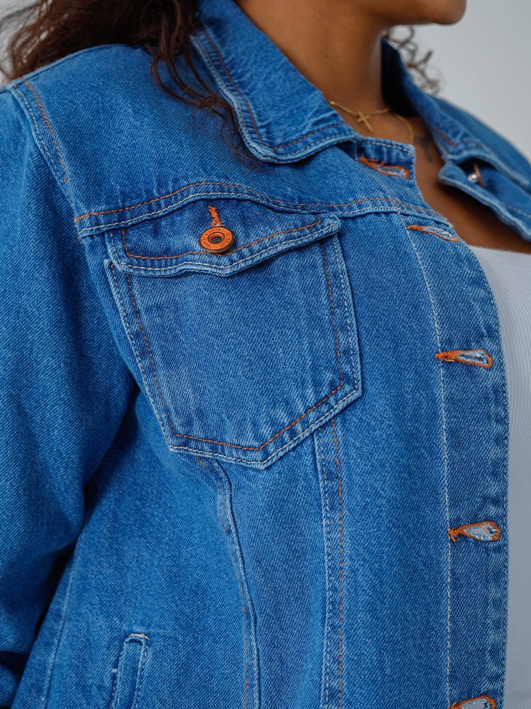 Jaqueta Cropped Feminina Jeans Claro Básica