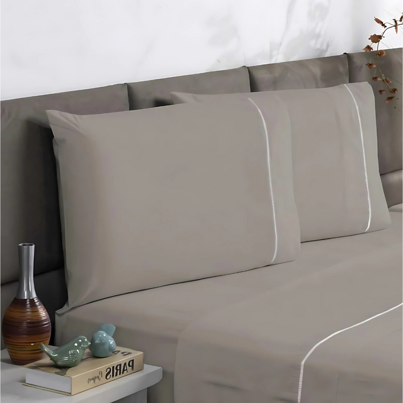 Jogo de Cama Charme Ponto Palito – Lençol de Cima, com Elástico e Fronhas