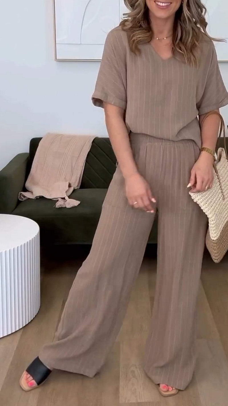 Conjunto Feminino Casual com Decote em V e Manga Média